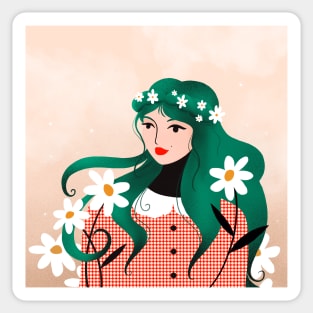 Spring lover girl with white flowers, version 2 Sticker